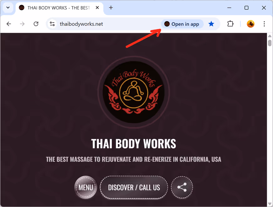 The "App" icon in the browser address bar indicates that the 
    PWA is already installed on your system.